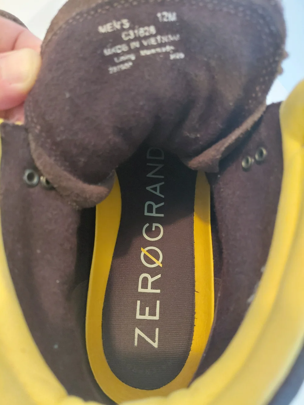 Cole Haan Men's Brown Suede Hiker Boots with Yellow Trim
